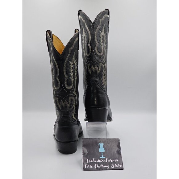 Tony Lama Men's Black Leather Western Cowboy Round Toe Boots Size 8D 2856 - Picture 6 of 16